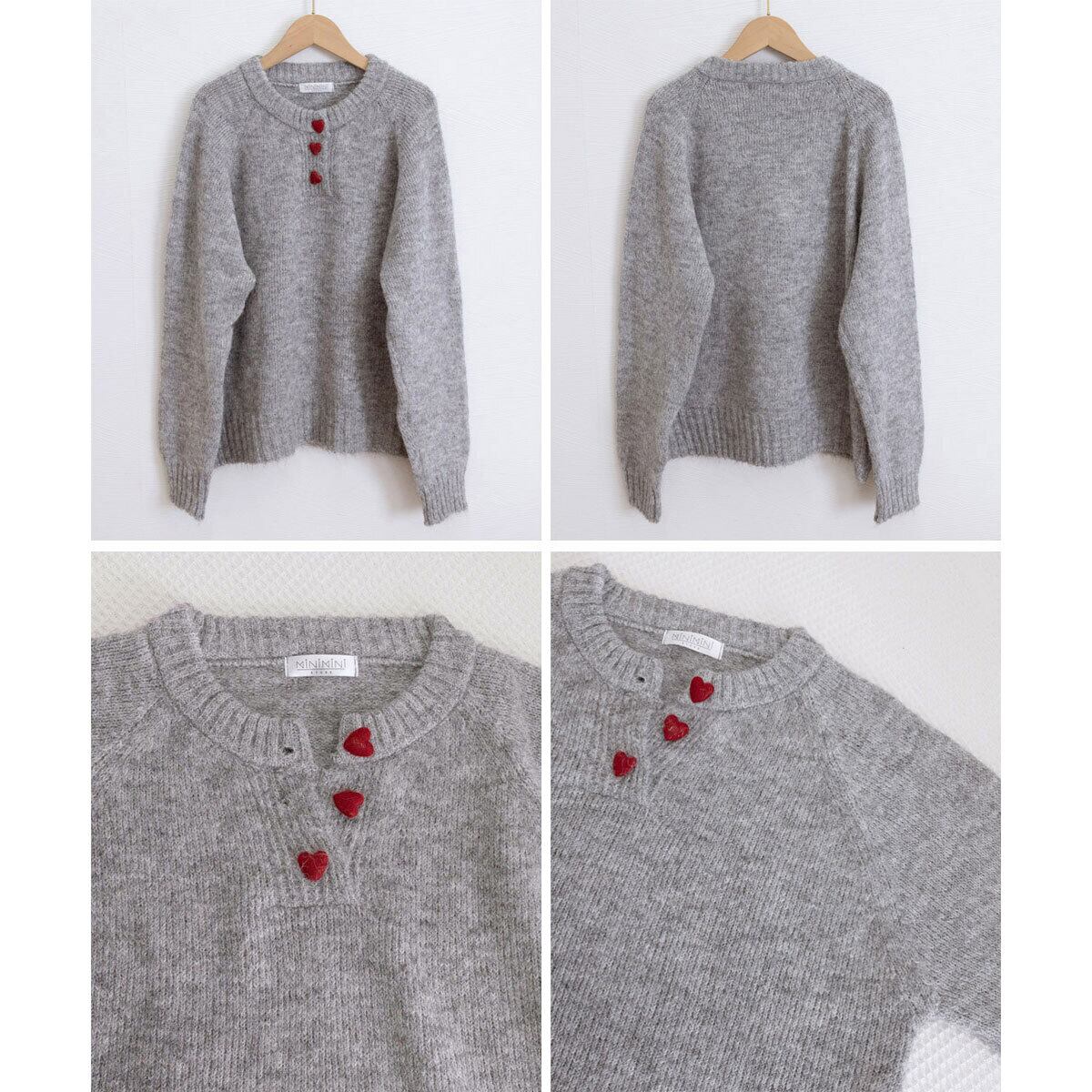 ニット 起毛 長袖 ハーフボタン レディース 春秋冬 韓国 トップス おしゃれ 大人 カジュアル きれいめ ハートボタン 無地 ゆったり ガーリー フェミニン 大人可愛い 大人女子