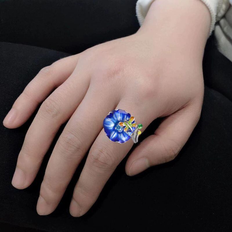 蓮の葉とトンボのリング - 自然の美しさをそのまま切り取った　R432 蓮の葉とトンボのリング - 自然の美しさをそのまま切り取った