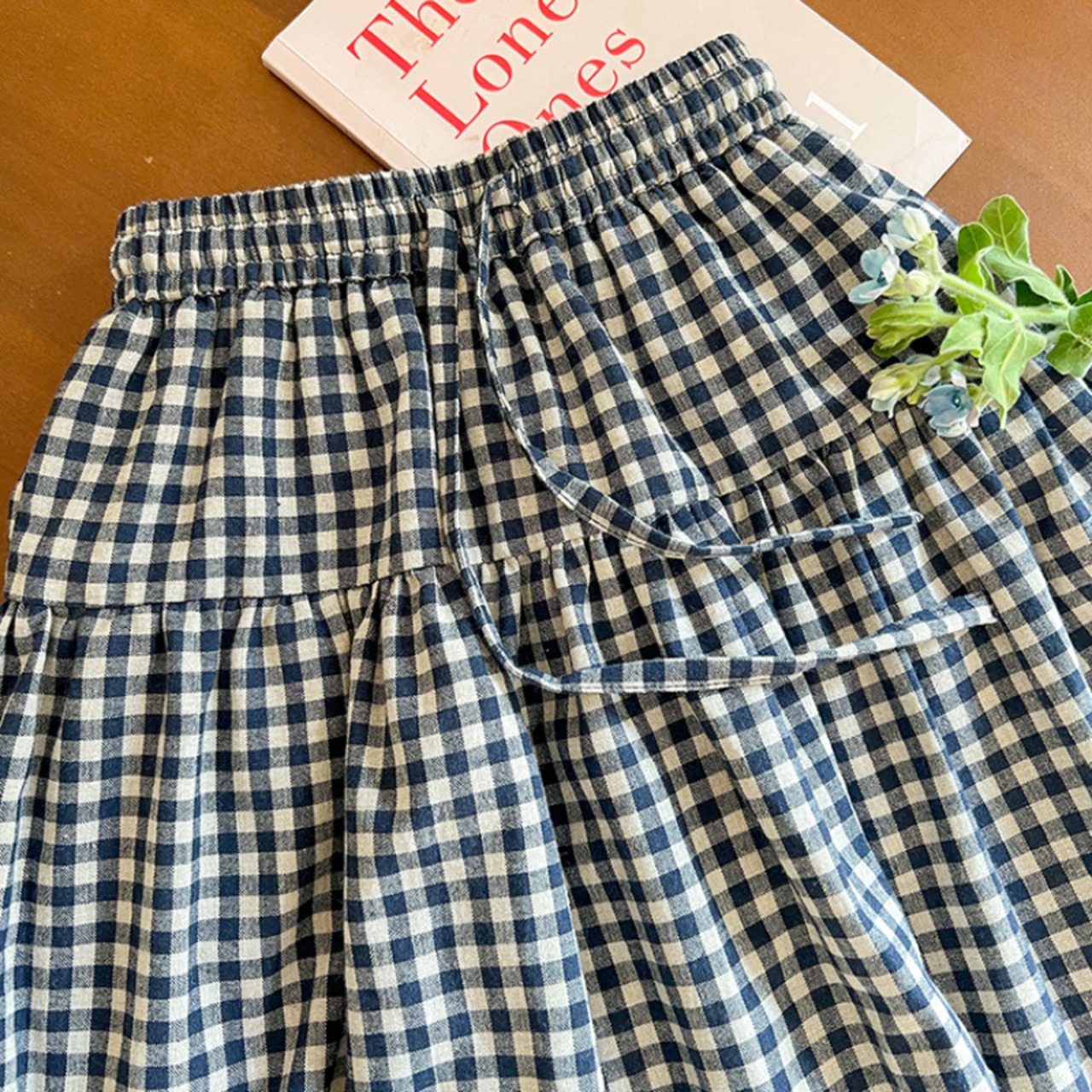 秋チェック柄リネンスカート