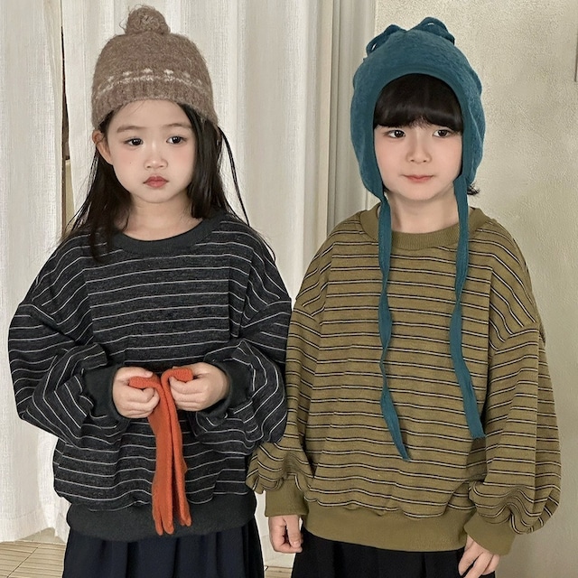 ルーズボーダープルオーバー（2色展開）JIAY｜トップス ドルマン｜小学生 ジュニア対応｜通学 普段着｜韓国子供服｜男の子 女の子｜80-140cm｜2026秋服 ［取寄］