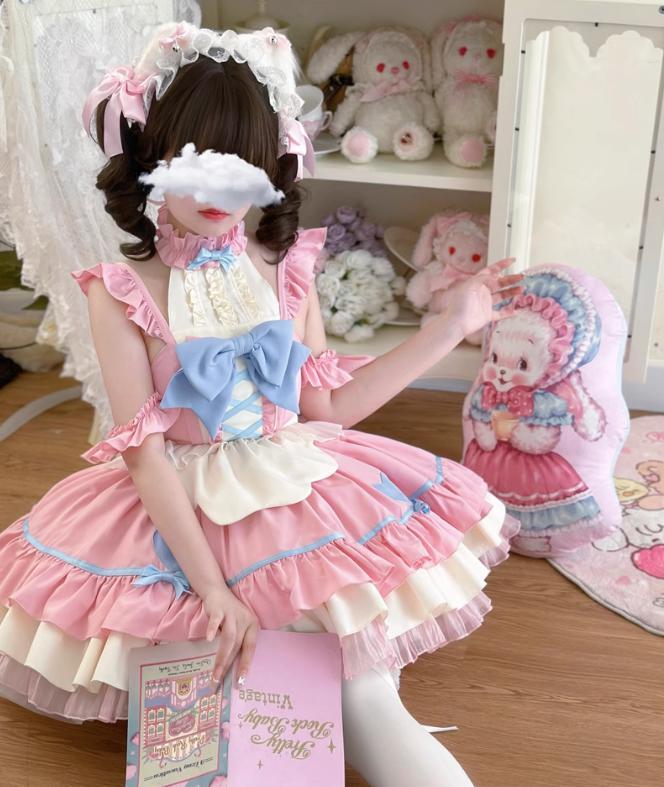 ゆめかわ♡全3カラー フリルリボンメイド服 ※カチューシャなし kos39  