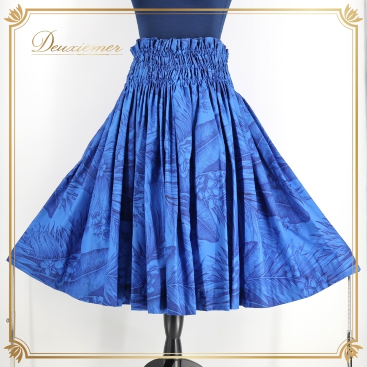 フラダンス 衣装 パウスカート ブルー系 フラ ダンス 青 プルメリア柄 シングル 花柄 鮮やか レッスン スカート 練習 ハワイアンプリント アロハ かわいい ふんわり ハワイアン