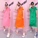 サイドライン パーカーワンピース 韓国ファッション レディース フード ワンピース ピンク オレンジ グリーン ロング丈 DCT-567270415970_a