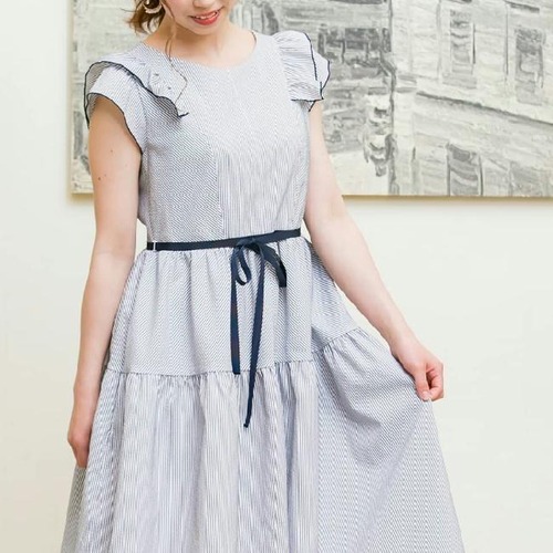 【Pont Neuf ポンヌフ 新品】ティアードワンピース BA1066 セブリーヌ ネイビー ホワイト M L 働く女子 通勤コーデ 大人可愛いコーディネートート