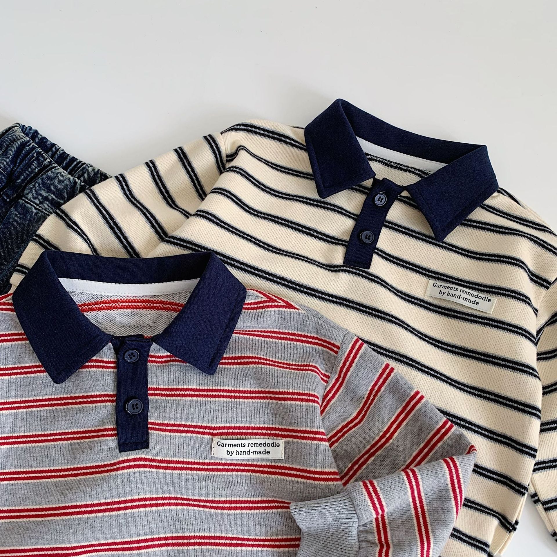 タグ付きボーダーポロシャツ