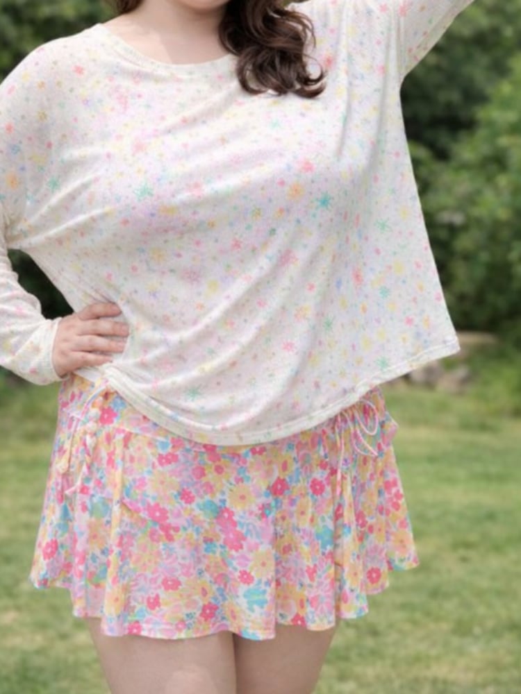 ふんわり可愛く体型カバー 花柄スカート付き水着4点セット 長袖トップス 二の腕カバー 露出控えめ 大きいサイズ 韓国 CH11642