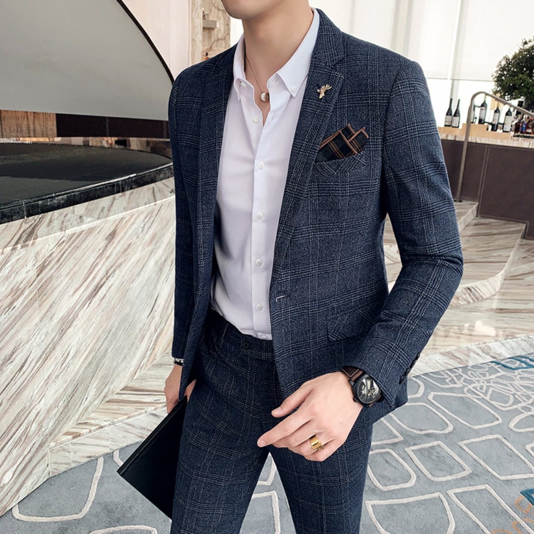 チェック柄 カジュアルスーツ ツーピース 3カラー A1746 | メンズ