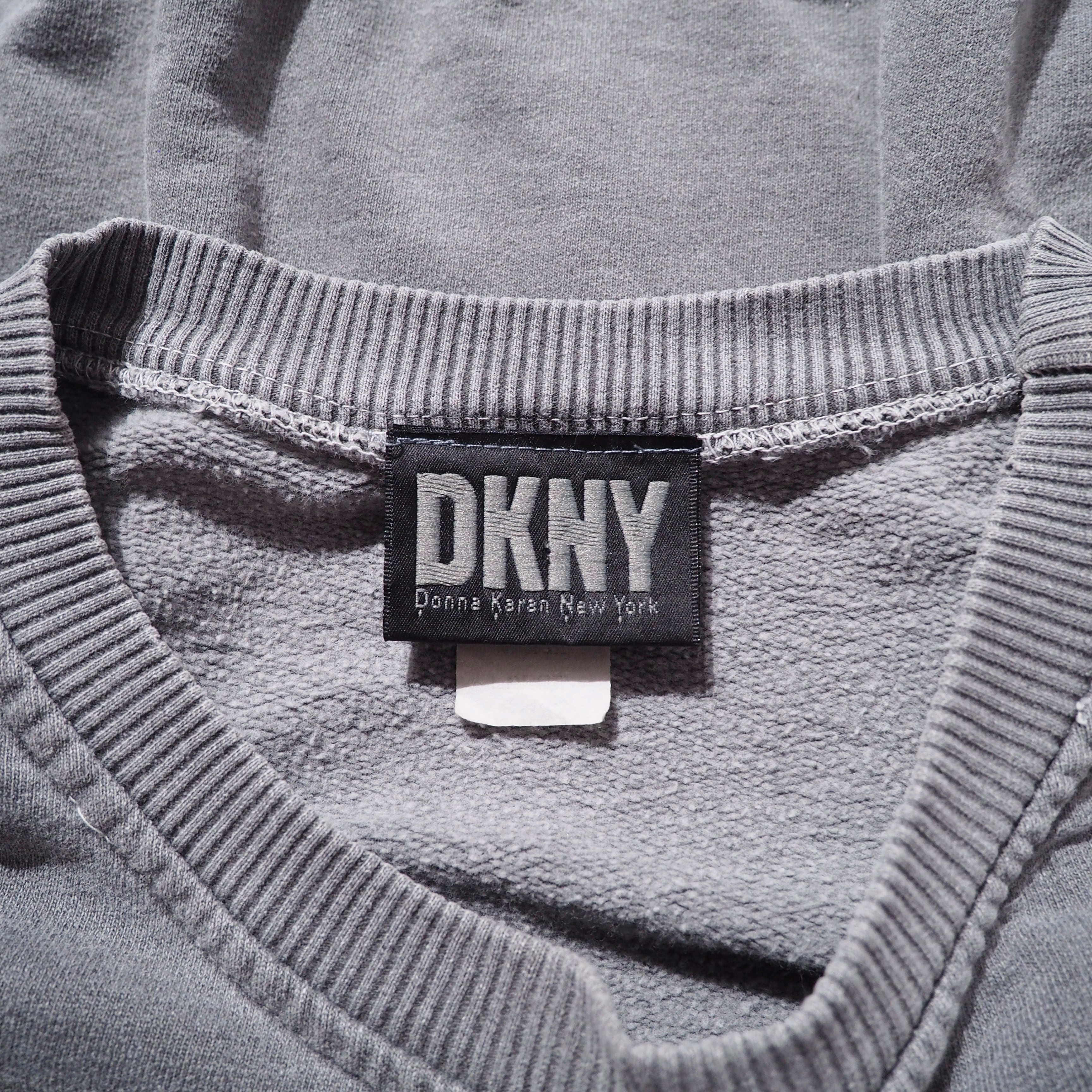 1990s " DKNY " Good Fade × Logo Printed vintage loose sweat shirt (Made in USA)