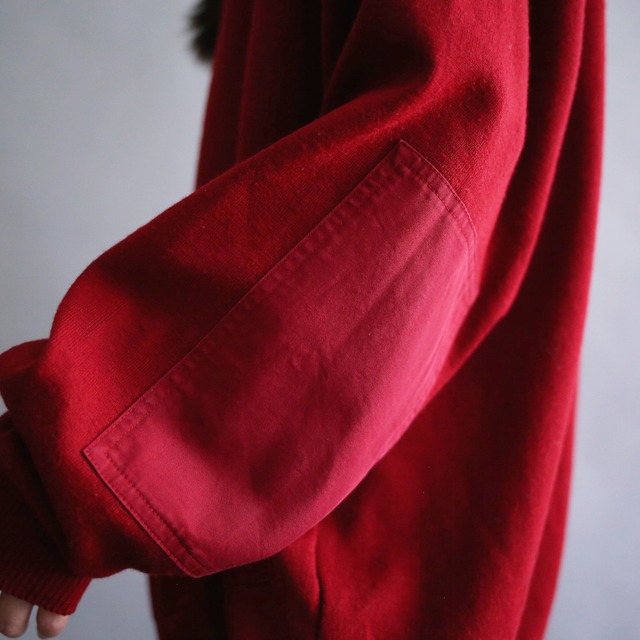 deep red 3XL over silhouette elbow and shoulder patch cardigan