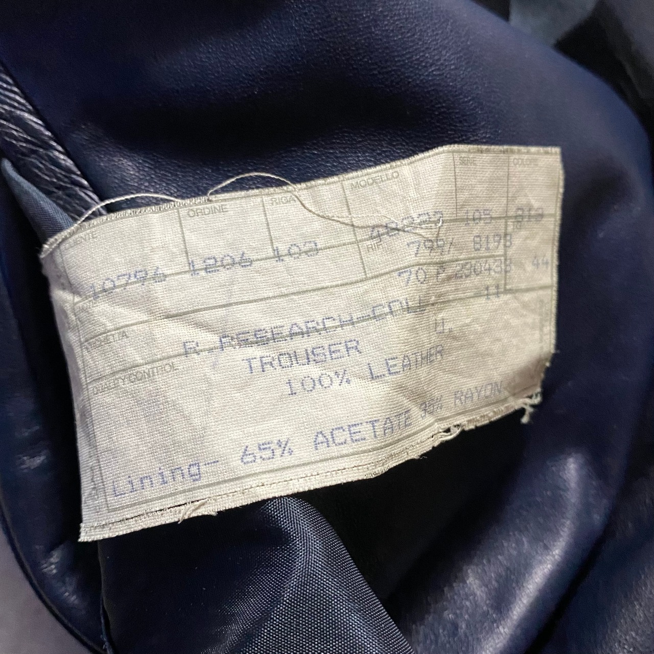 vintage RUFFO RESARCH navy lamb leather pants