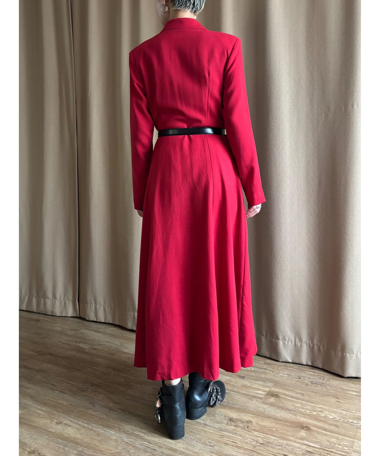 Claude Lema bright red wool dress-5042-10