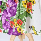 フラダンス 衣装 ワンピース ドレス ホワイト系 ロングワンピース リボン ハイビスカス柄 花柄 葉っぱ柄 カラフル かわいい 華やか 明るい 鮮やか ハワイアン アロハ ハワイアンプリント フラ ダンス レッスン 練習 花模様 リボン付き