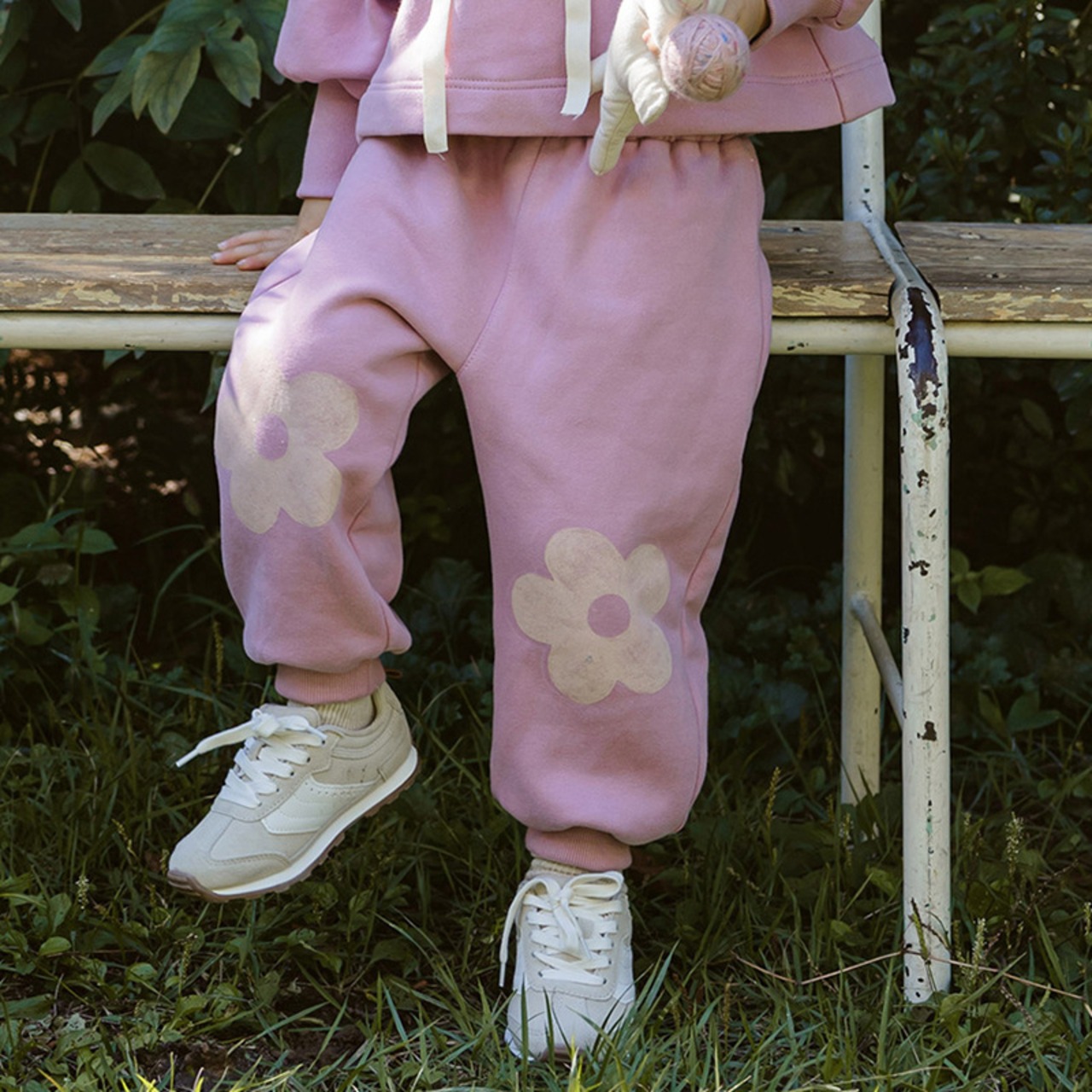 冬ひざ花柄厚手ボトムス2色