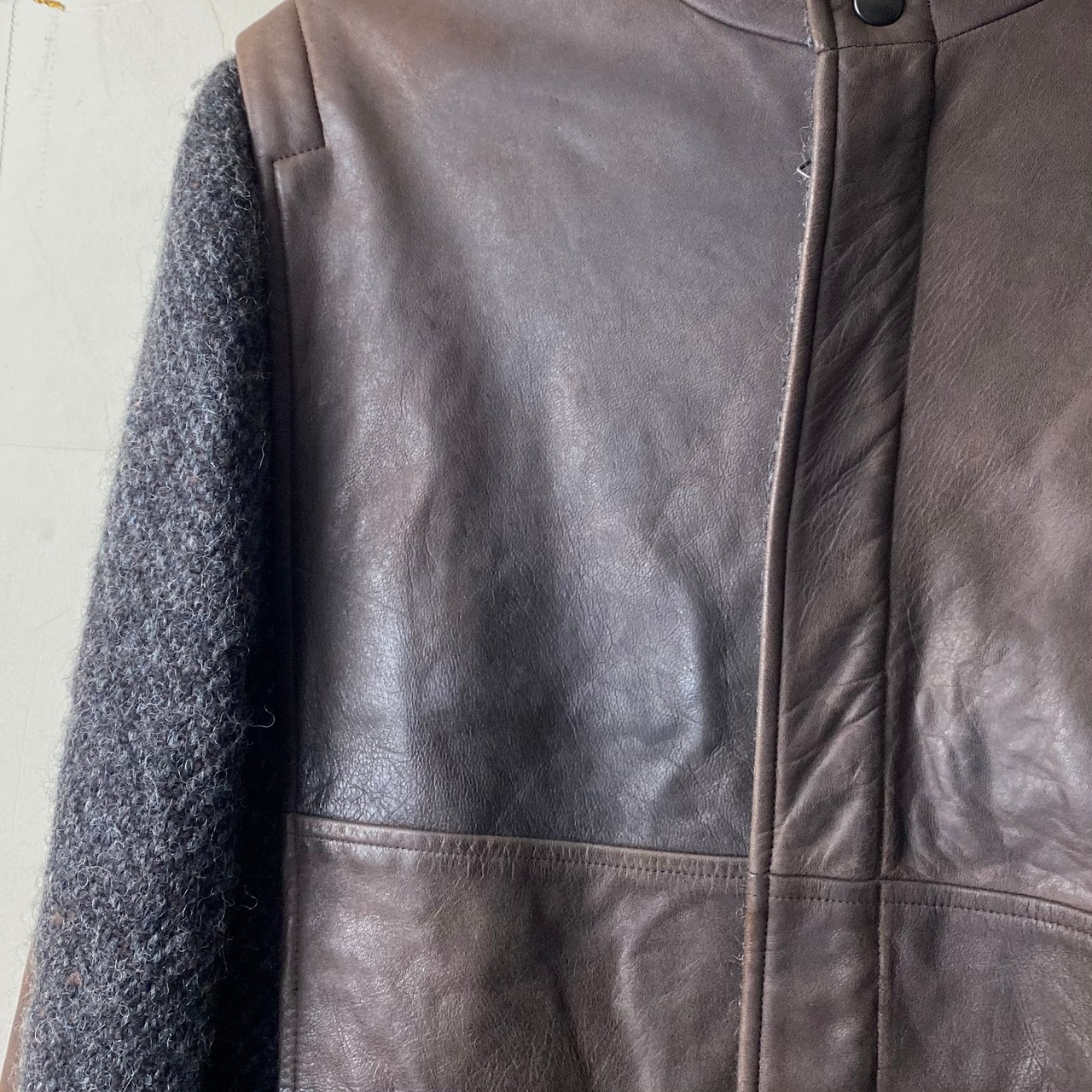 VERONIQUE BRANQUINHO leather switching tweed blouson