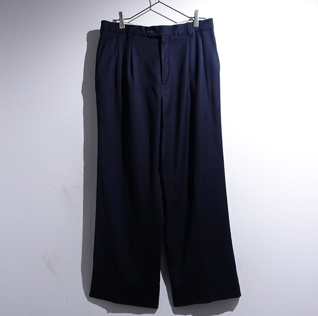 EURO Navy 2-Tuck Wide Wool Slacks