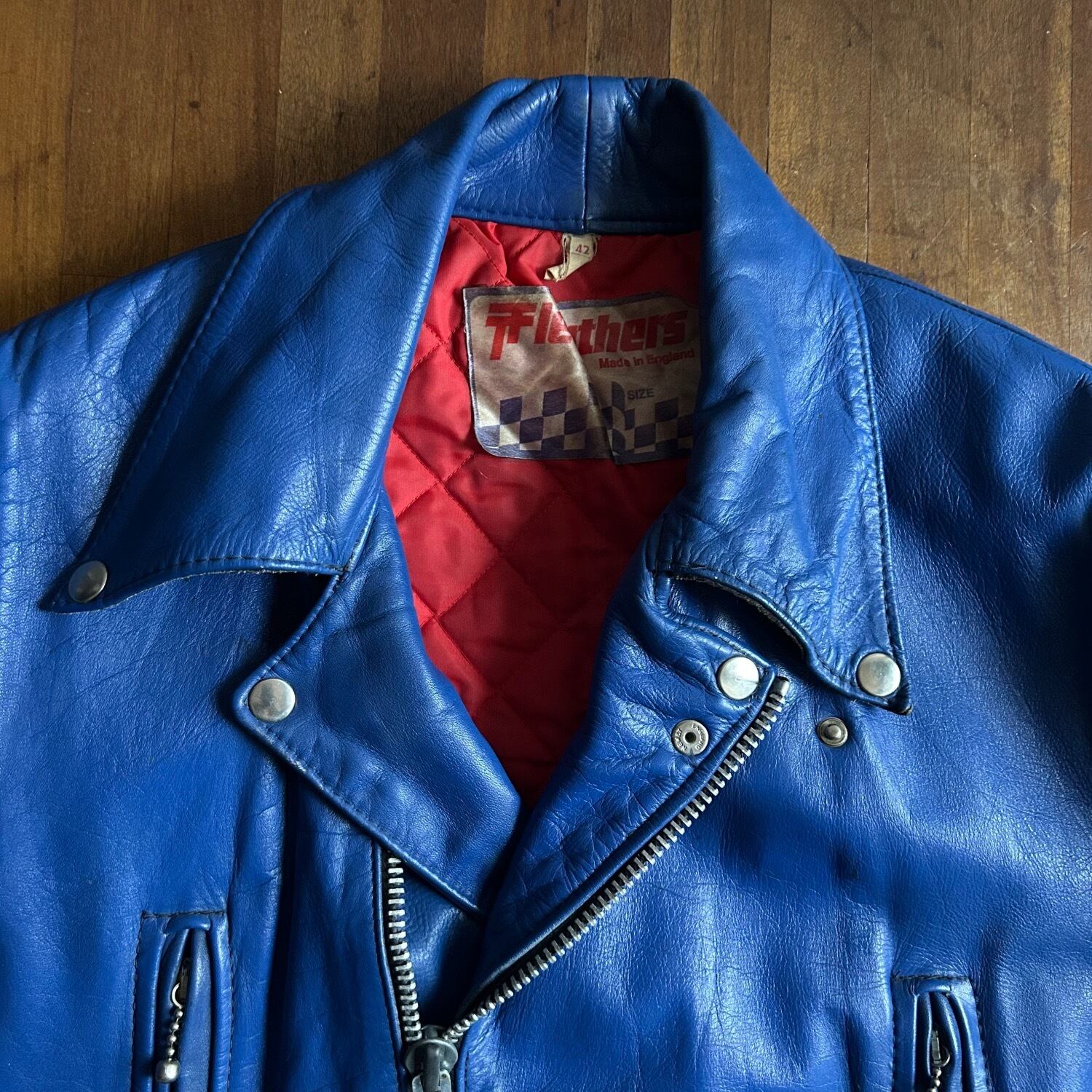 ビートルズ＊ダブルデッカー＊英ユニオンジャック＊ビンテージ80sエナメル七宝製 イギリス レザー ライダース 80's UK [C2586] | 古着屋ベルエキップ