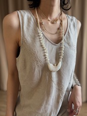 white shell statement long necklace-5142-8
