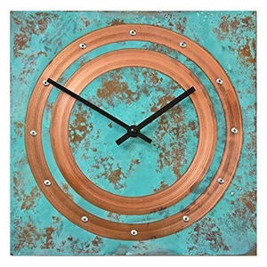 インテリア　メタルクロック Large Square Turquoise Copper Wall Clock 12-inch -