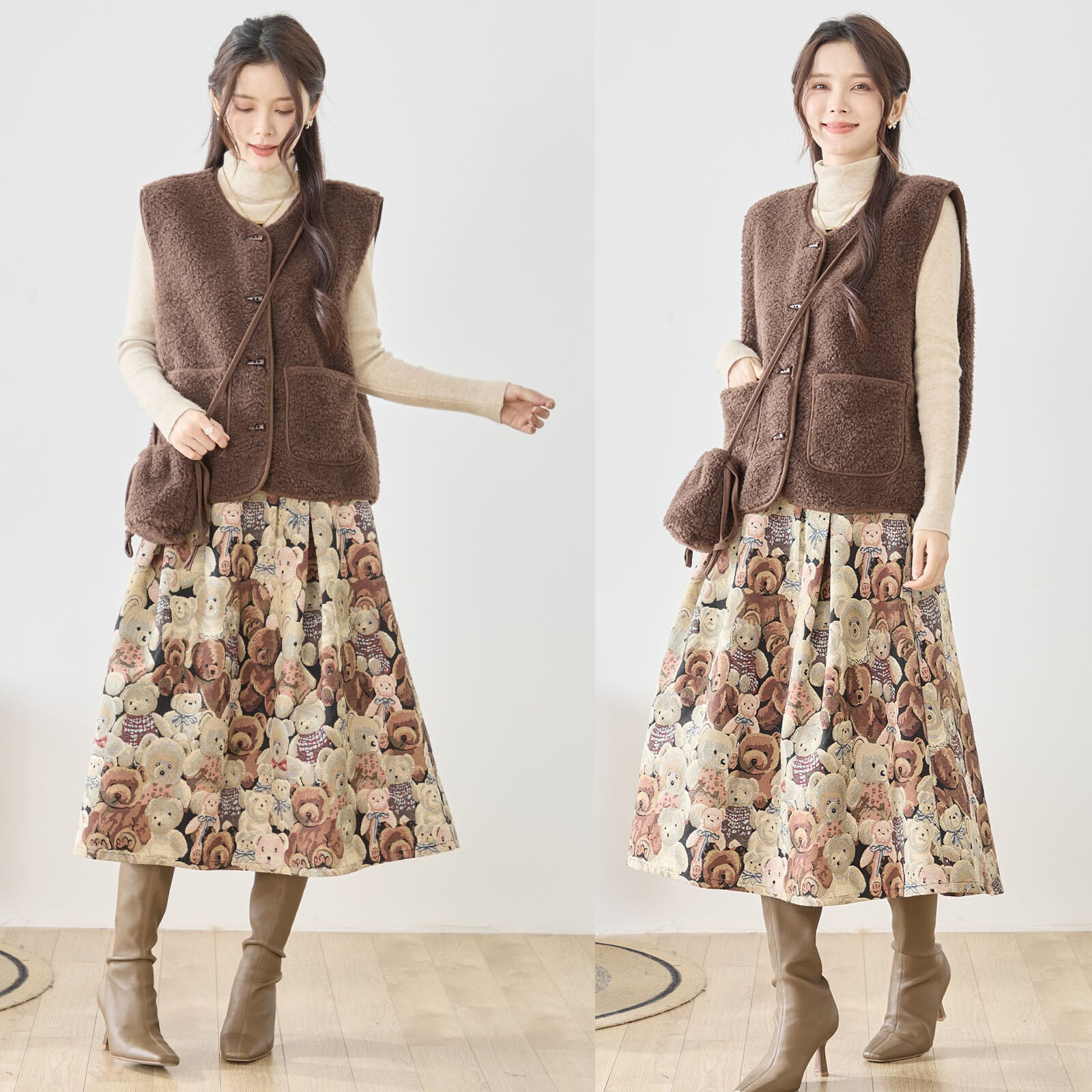 【M〜L】ボアベスト ポシェット付き(N62-027)