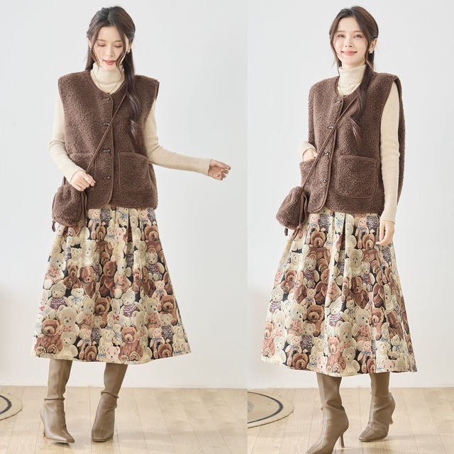 【M〜L】ボアベスト ポシェット付き(N62-027)