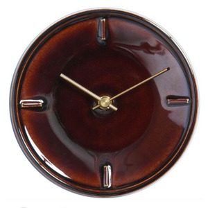 杉浦製陶 壁掛け時計 日本製 GLAZED CLOCK 陶磁器 直径 16cm 厚さ 3.5cm 重量 550g 飴釉 Z-03