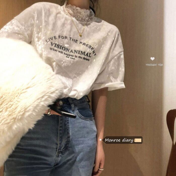 スタンダードルーズホワイトTシャツ シャツ オータムウィンタートップス レトロ 秋物 冬物 モンロー47954716362