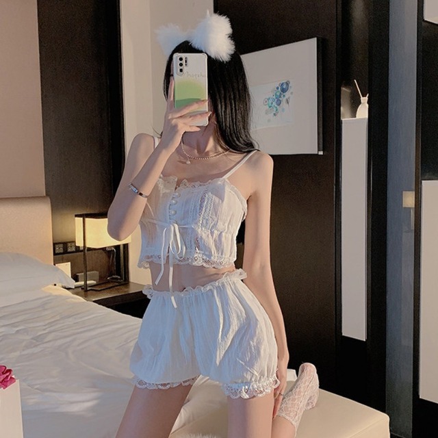 ショートブラウス サマーレース薄手ベルト レディース 大人ガーリー スウィート キュート カジュアル 夏物 ハーネス YY-ファッション21565142421