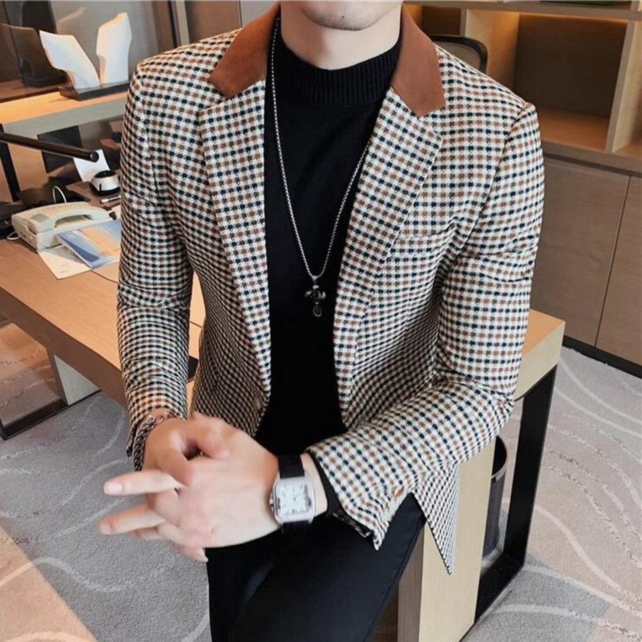 hound stooth casual suit jacket 00206