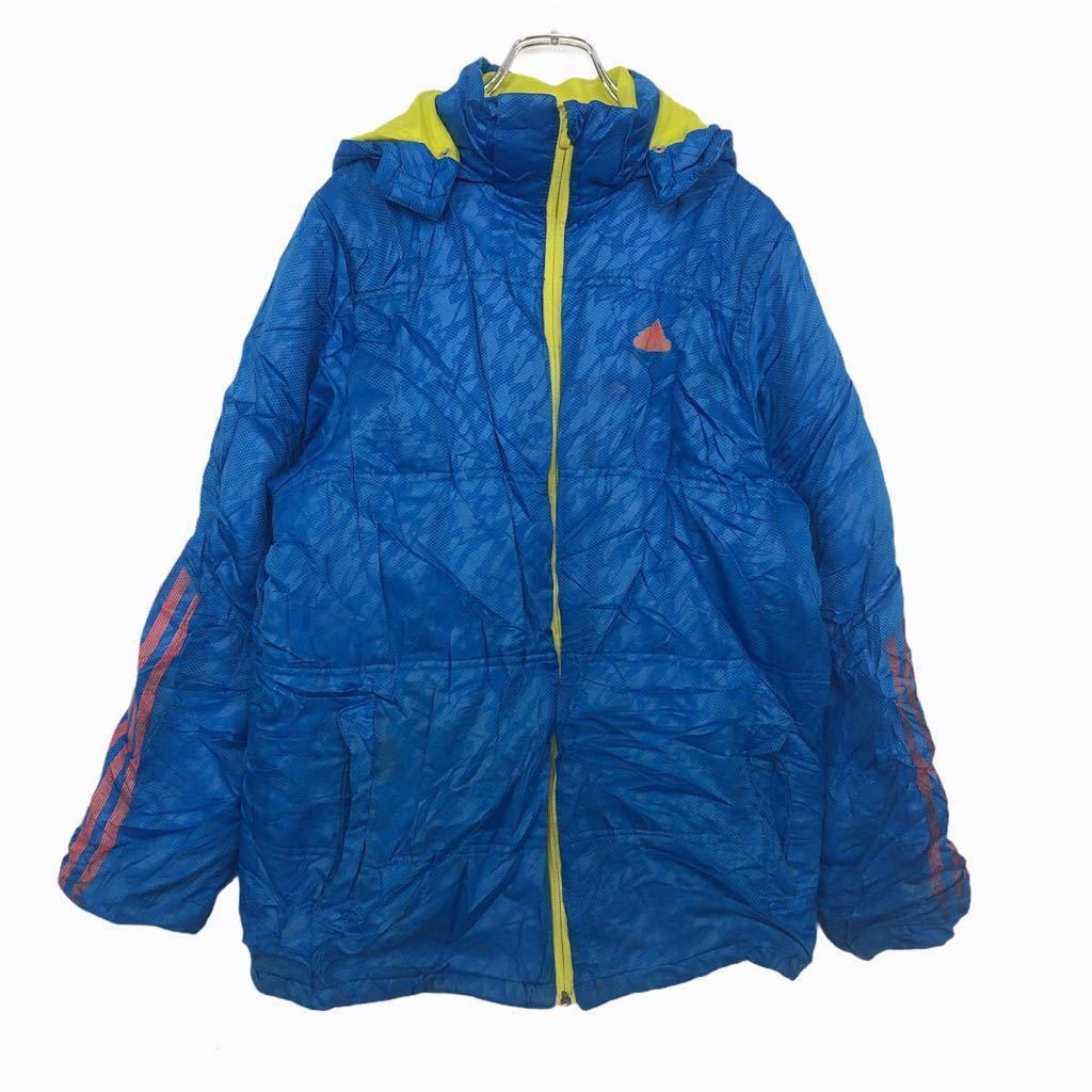 adidas ダウンジャケット キッズ 176 ブルー アディダス フード脱着
