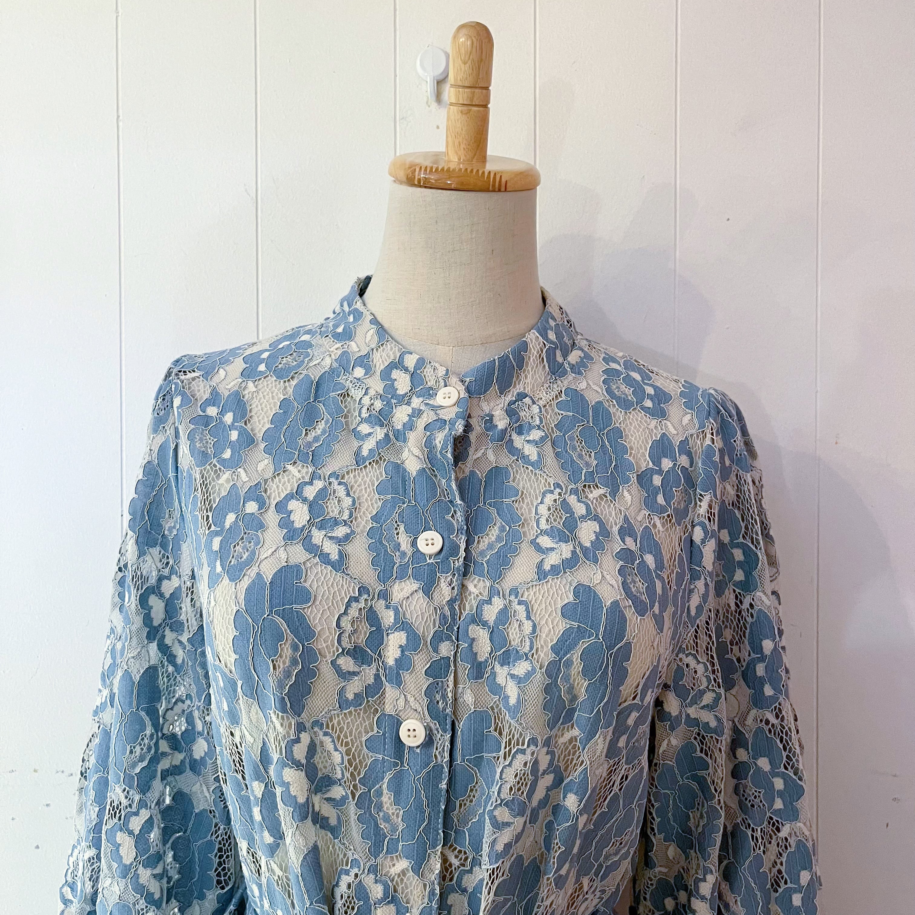 dusty blue flower lace one-piece