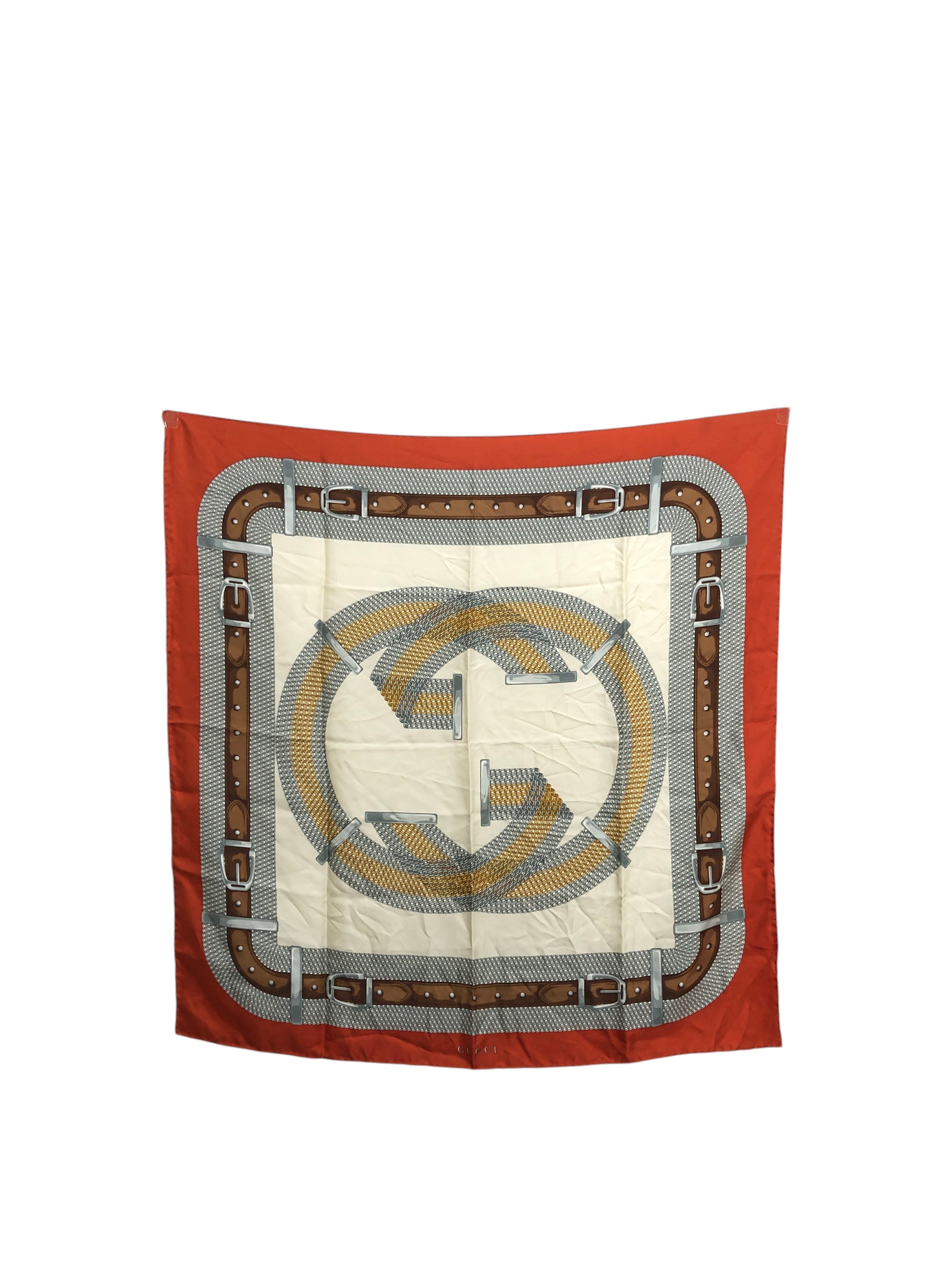 GUCCI グッチ スカーフ ベージュ ロゴ シルク vintage ヴィンテージ オールド 7sbgn3