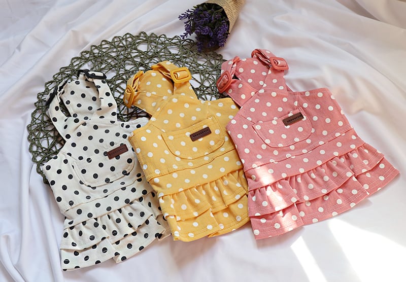 【SALE】ドットオーバーオールスカート S ~ XL 3color / 犬の服 犬服 ワンピース ペット洋服 ドッグウェア ペット用品 小型犬 中型犬 onepiece24