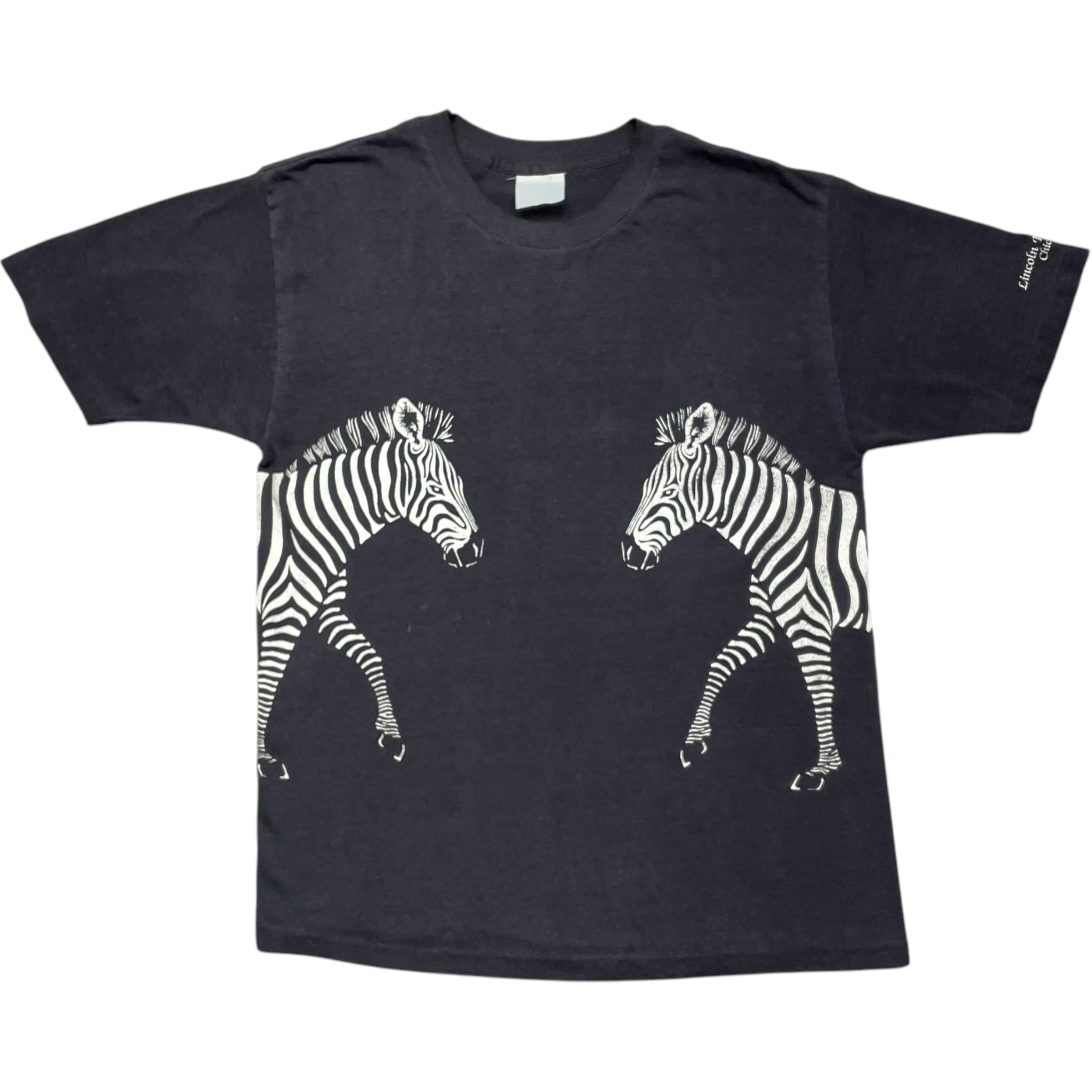 《M》シマウマ Tシャツ アニマルプリント シングルステッチ ブラック USA製 80年代 vintage no.7113