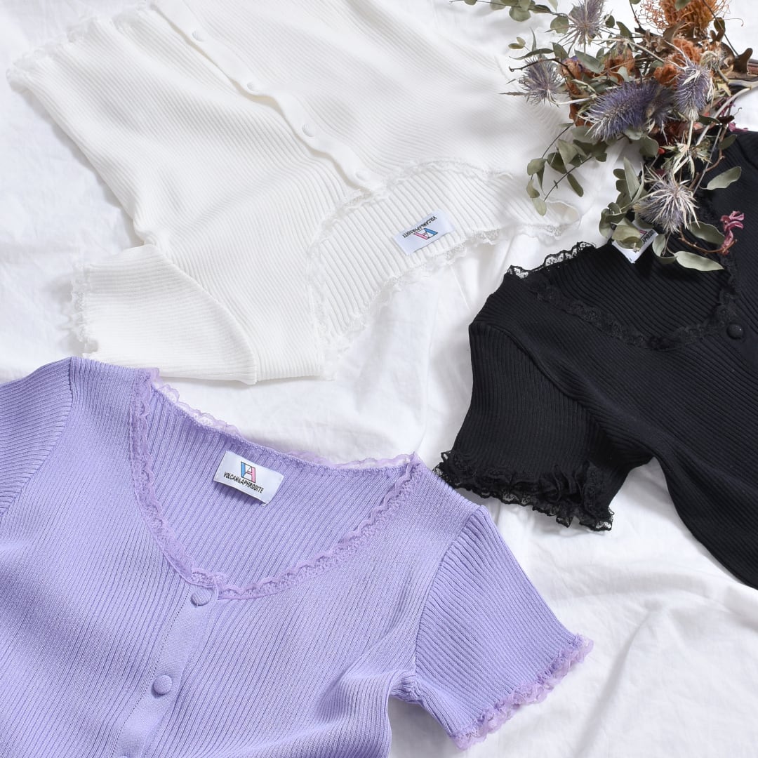 Popteen11月掲載☆ゆめぽて着用】リブレース半袖ピタカーディガン