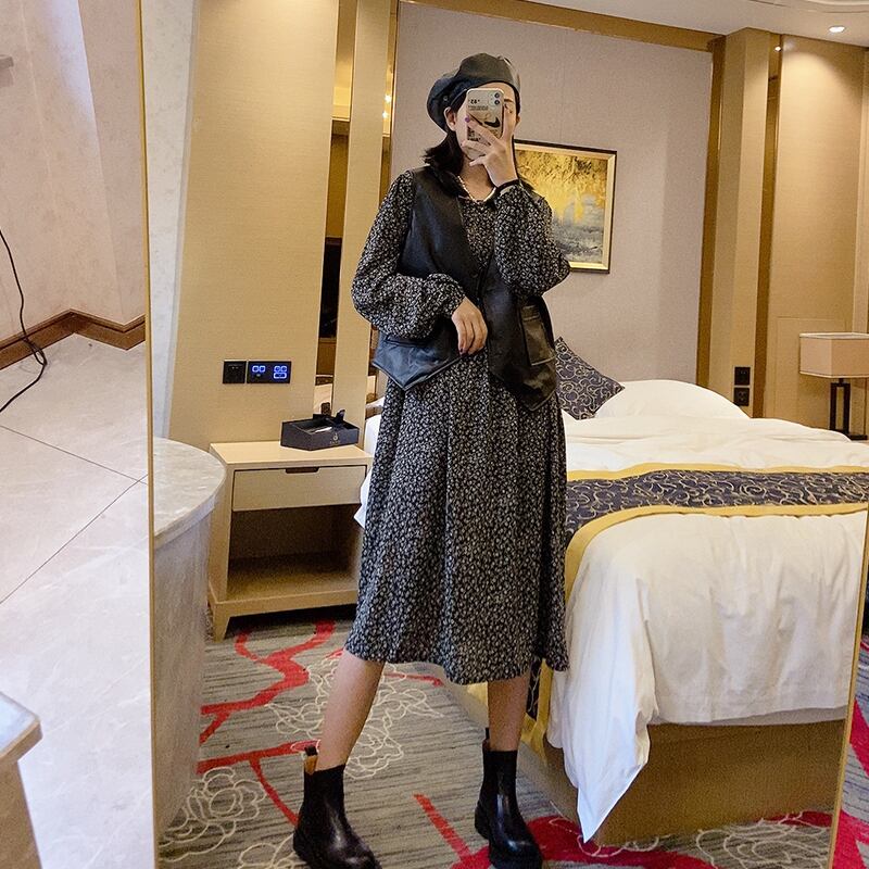 腹を覆い、薄いスーツのツーピース2020プラスサイズの女性の太った姉妹の洋風レザーベストドレスに見える ミックスインファッション87987304073