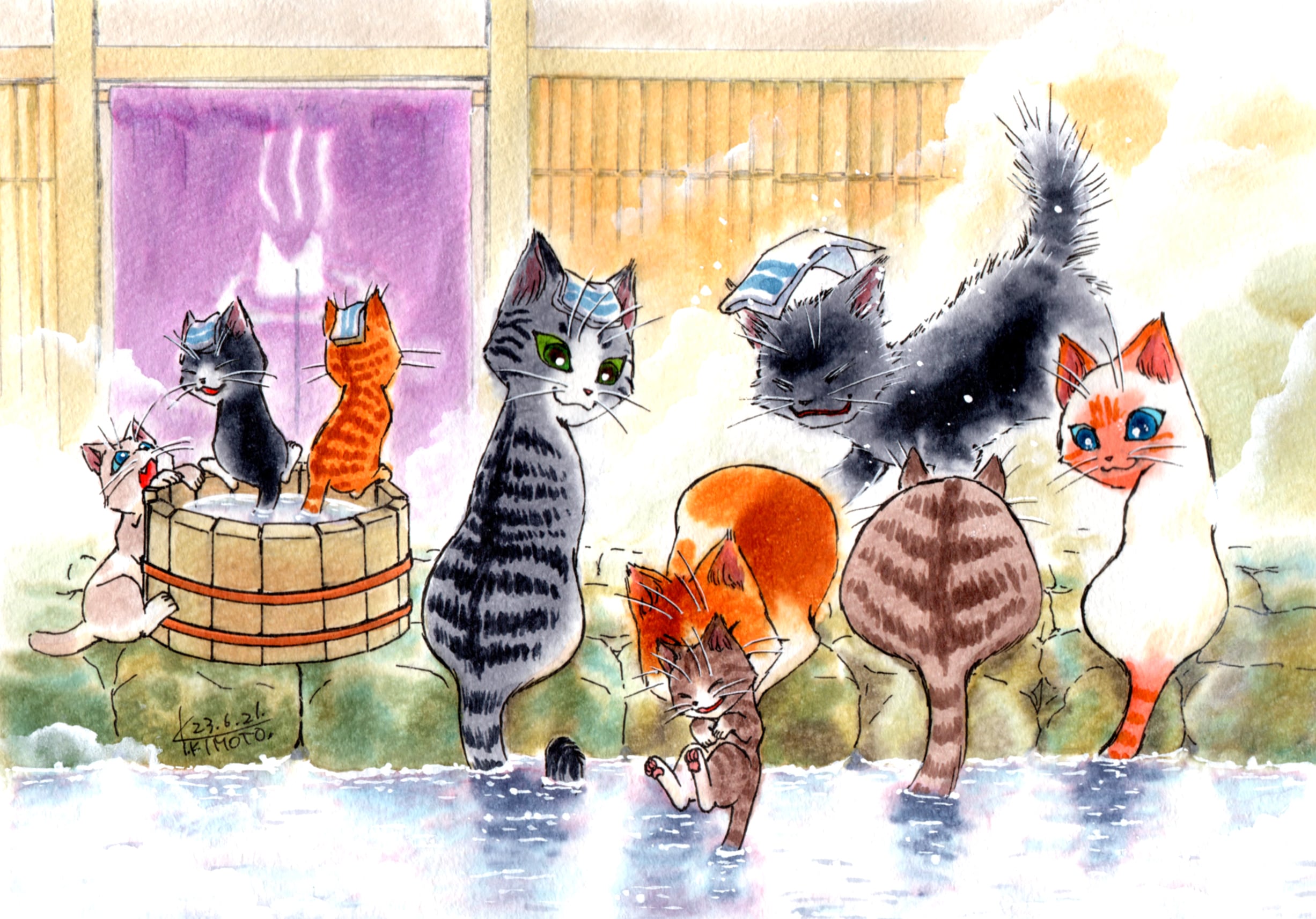 星猫堂 直筆額入りアート「しっぽ湯」 | 奈良の愛らしい猫のお店 猫