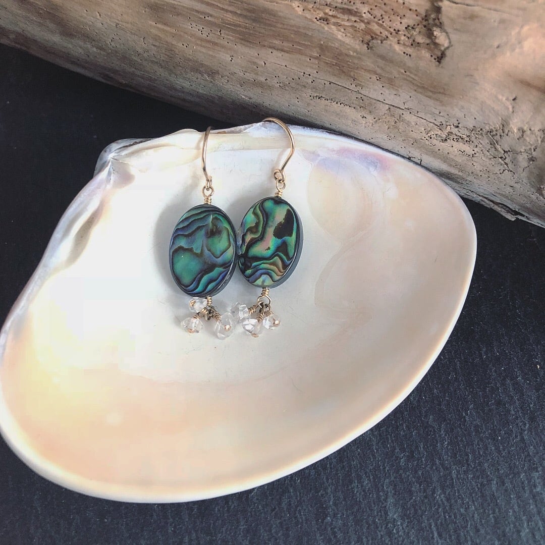 アバロンシェル×ハーキマーダイヤモンドのピアス