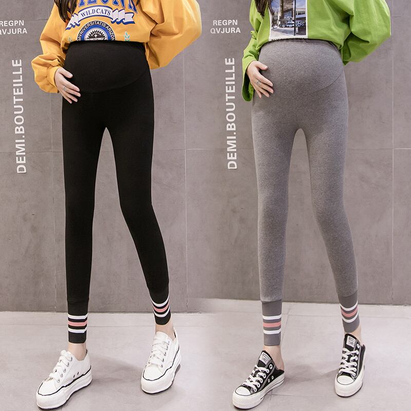 【新作】【送料無料】 服妊娠中の女性綿サポート腹部弾性ウエストマタニティパンツストリップパターン春秋マタニティレギンス コットン エラスティック 伸縮 スプリング 春物 オータム 秋物 AL expec341460866971