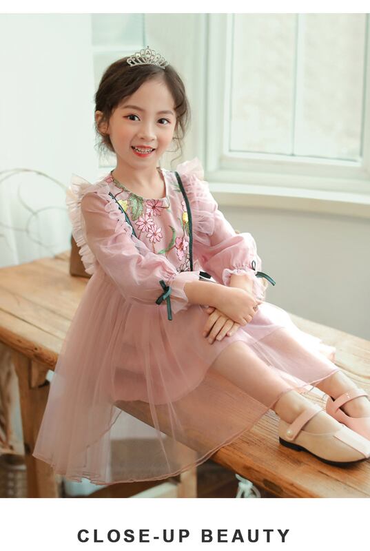 超可愛い 子どもドレス 長袖 刺繍 ハイウエスト Aライン ワンピース キッズドレス ピアノ 誕生日 プレゼント 結婚式 演奏会 二次会 子供服 女の子 ワンピース ピンク Elegant