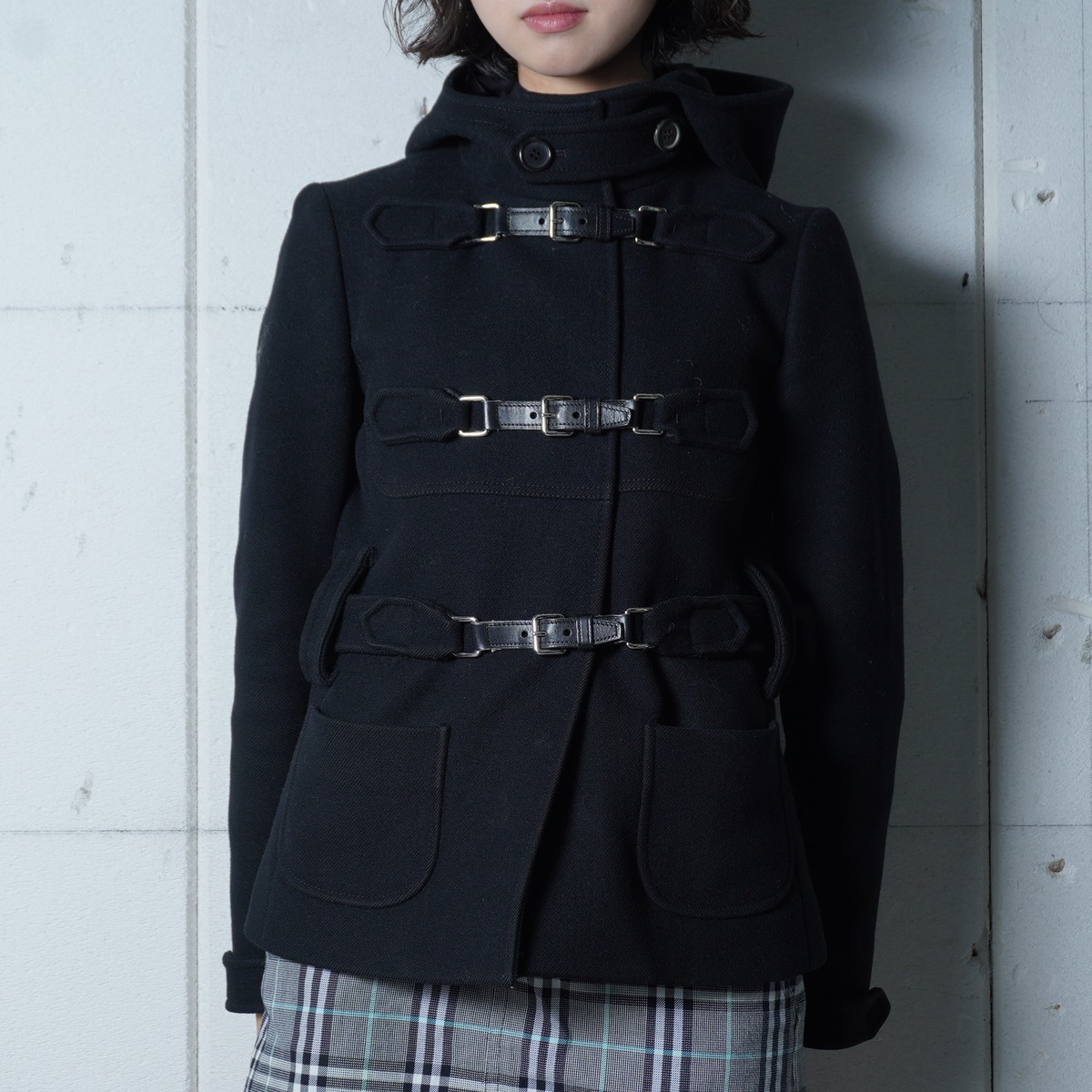 PRADA】プラダ レザーベルトトグルウールダッフルコート black | MIXHIVE