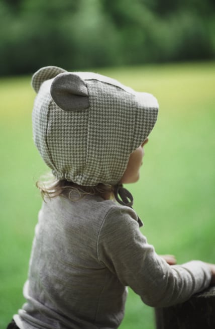 WOOLHOUNDSTOOTH BEAR bonnet ASH generationbrim×neutral linen