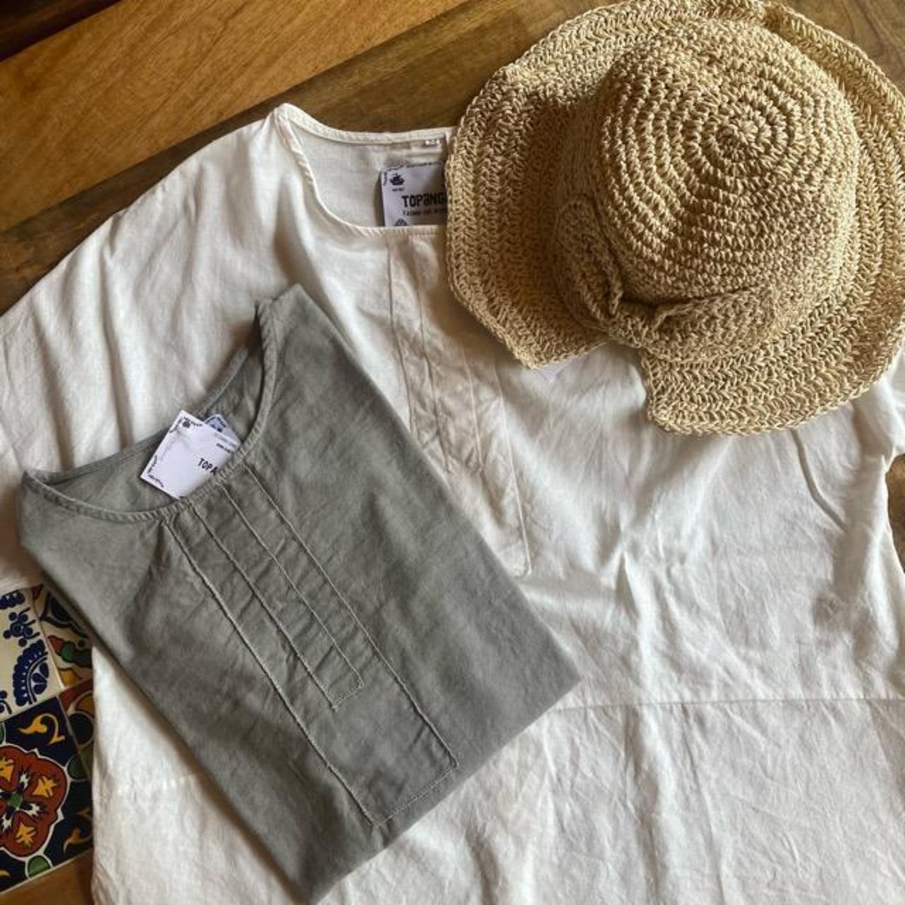 TOPANGA Lady's　フロントライン5分袖ブラウス　オリーブ