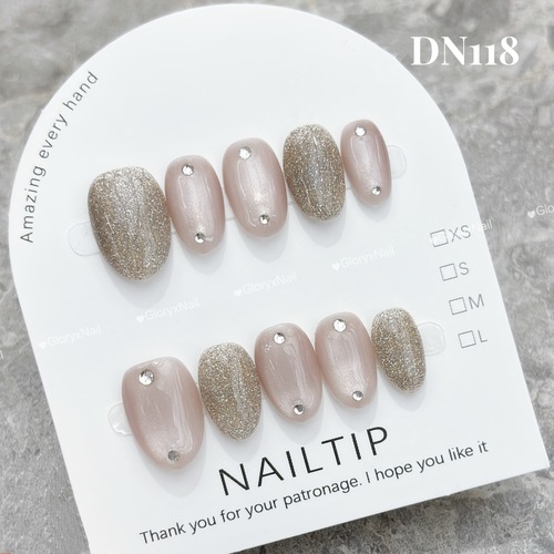 DN118 ネイルチップ　ハンドメイド 長さ選べる　写真はショートオーバル 　サイズXS/S/M/L　ツールキット付き　収納ケースあり　