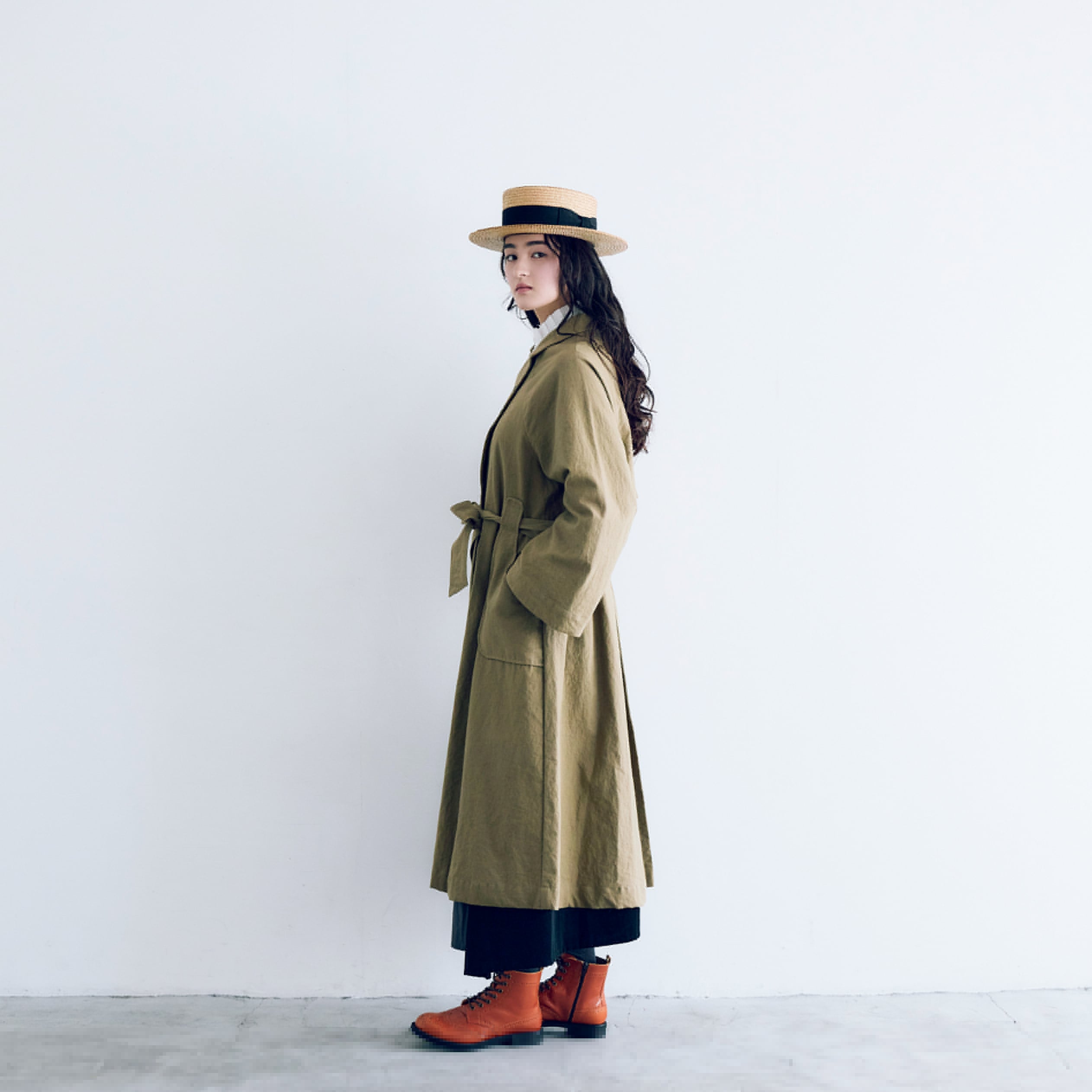 MAGALI コットンリネンアンティークキャンバストレンチコート/カーキ