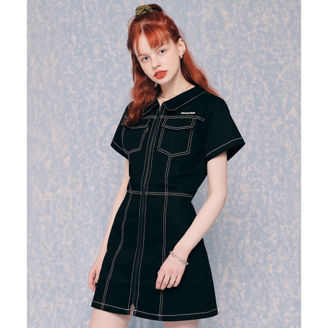 NASTY FANCY CLUB] FANCY COLLAR SHIRT ONE-PIECE (BLACK) 正規品 韓国 
