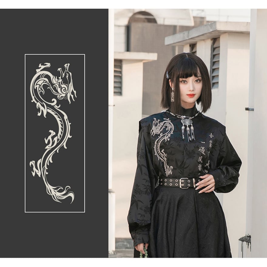 チャイナ風 羽織り 長袖トップス ジャケット 龍刺繍 ドラゴン 闇