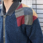 leather switching design knit blouson