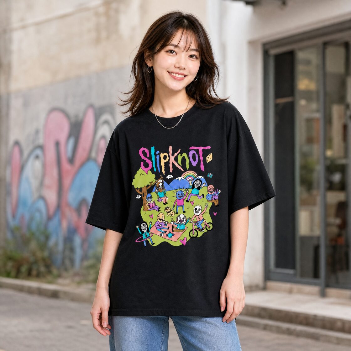 スリップノット 半袖Tシャツ カートゥーンデザイン トップス お出かけ