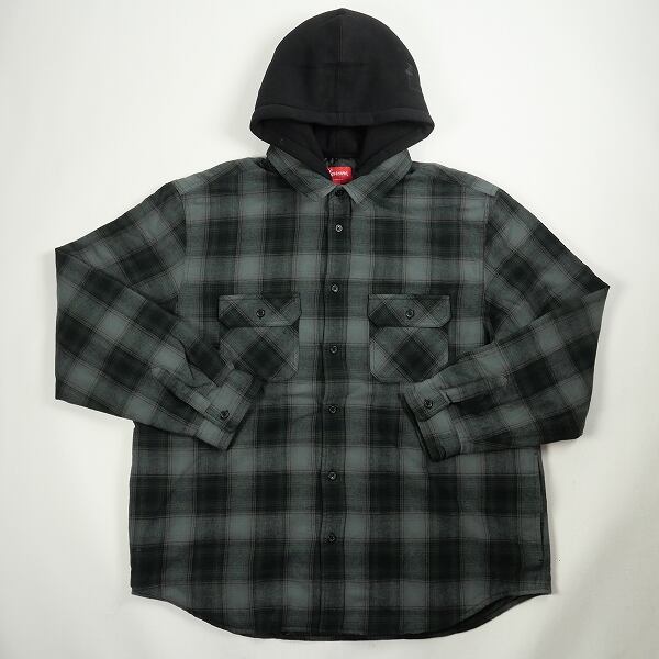 Supreme Hooded Shadow Plaid Shirt 灰黒XL