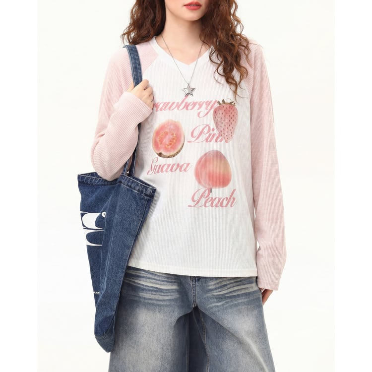長袖 配色 クルーネック カットソー Tシャツ ◆2col L60056